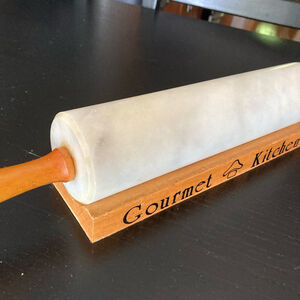 Vintage Rolling Pin White Marble with Wood Stand